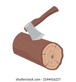 an axe with a wooden handle and a log. the concept of forest protection from deforestation