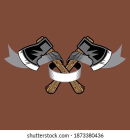 Un hacha con asa de madera. Ilustración vectorial.