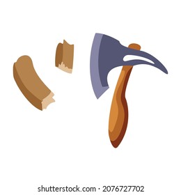 An axe with a wooden handle, which cuts wood vector illustration