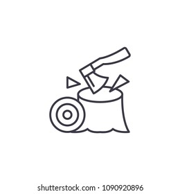 Axe, woodworking linear icon concept. Axe, woodworking line vector sign, symbol, illustration.
