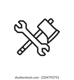 Axe and Wrench Outline Icon Vector Illustration