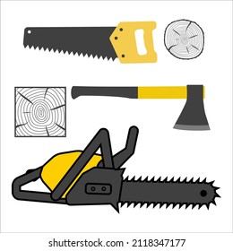Axeman Toolkit. Saw With Petrol Drive, Serrated Saw With Handle Isolated. Realistic Vector Illustration Of Hand Saws Collection