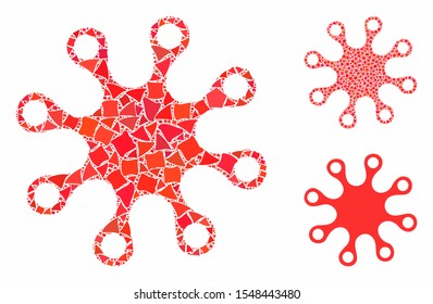 Axenic composition of tuberous items in variable sizes and color tints, based on axenic icon. Vector humpy items are united into mosaic. Axenic icons collage with dotted pattern.