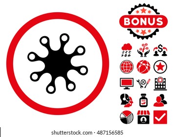 Axenic icon with bonus elements. Vector illustration style is flat iconic bicolor symbols, intensive red and black colors, white background.