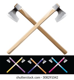 Axes crossed isolated on black and white. Vector, illustration.