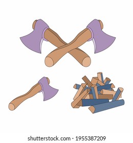 axes and firewood on a white background. vector illustration
