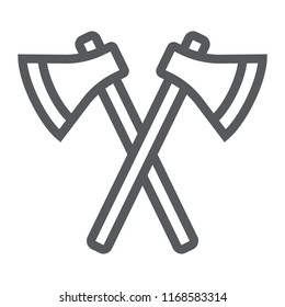 Axes line icon, weapon and tool, crossed axes sign, vector graphics, a linear pattern on a white background, eps 10.