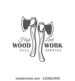 Axes. Modern carpentry label isolated on white background. Vector illustration