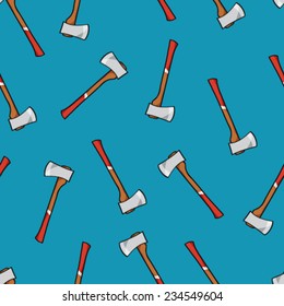 Axes on a blue background, seamless pattern