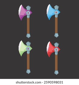 axes pixel art game elements icon
