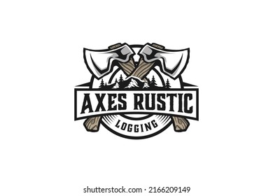 Axes rustic wood work logging logo axe design carpenter badge emblem style  svg