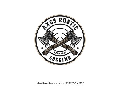 Axes rustic wood work logo lumberjack logging axe design carpenter badge emblem style  svg