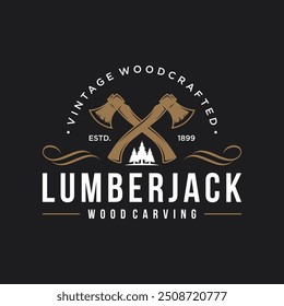 Eixos Rústico Woodwork Logo. Modelo Vetor De Design De Logotipo Ax Vintage. Ilustração do vetor de logotipo Lumberjack.