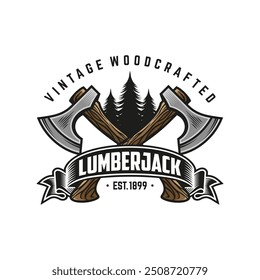 Axes Rustic Woodwork Logo. Ax Vintage Logo Design Vector Template. Lumberjack Logo Vector illustration.