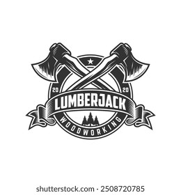 Axes Rustic Woodwork Logo. Ax Vintage Logo Design Vector Template. Lumberjack Logo Vector illustration.