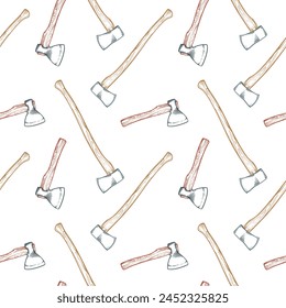 Axes, seamless pattern. Vector illustration of axes on a white background.