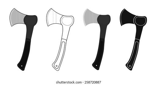 Axes set. Color, linear, no outline, silhouette. Vector clip art illustrations isolated on white 