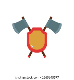 axes and shield flat style icon design, Emergency rescue save department 911 danger help safety and aid theme Vector illustration