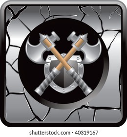 axes and shield on gray cracked web button