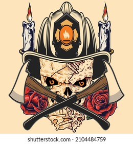Axes Skull man with candles and flowers background vector illustration ..