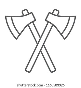 Axes thin line icon, weapon and hatchet, crossed axes sign, vector graphics, a linear pattern on a white background, eps 10.