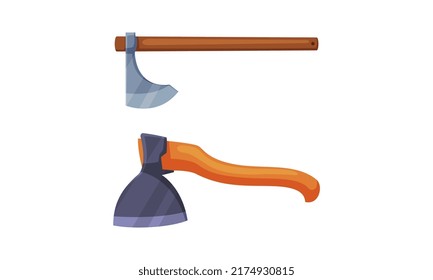 Axes for wood processing and carpentry. Woodworker and lumberjack equipment cartoon vector illustration