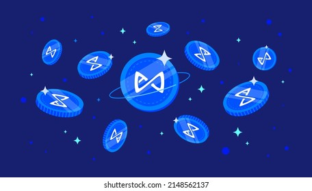 Axie Infinity (AXS) coins falling from the sky. AXS cryptocurrency concept banner background.