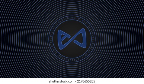 Axie Infinity (AXS) crypto currency coin logo banner. Line art financial technology concept vector illustration background.