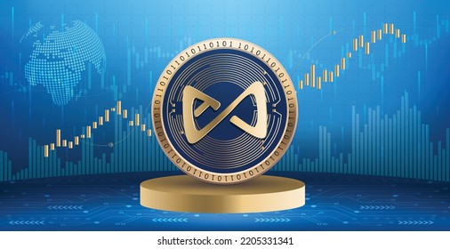 Axie Infinity AXS Crypto Currency Coin Logo And Symbol Over Financial Infographic Background. Futuristic Technology Vector Illustration Banner And Wallpaper 