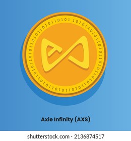 Axie Infinity (AXS) crypto Logo in goldener Münze. Kryptowährungsmünzen auf der Basis von Blockkettentechnologie. Futuristische dezentralisierte Finanzkonzeption Vektorgrafik.