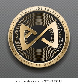 Axie Infinity (AXS) cryptocurrency golden coin isolated in transparent background. Virtual currency token symbol vector illustration based on cryptography and block chain technology.