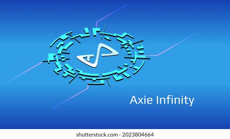 Símbolo simétrico Axie Infinity AXS en círculo digital sobre fondo azul. Icono de moneda de criptografía para banner o noticias. Ilustración vectorial.