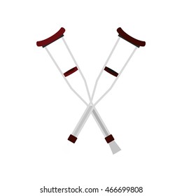 Axillary crutches icon in flat style on a white background