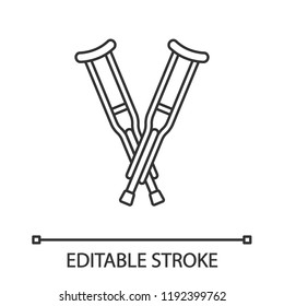 Axillary crutches linear icon. Underarm crutches. Thin line illustration. Mobility aid. Contour symbol. Vector isolated outline drawing. Editable stroke