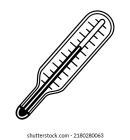 Axillary, orales Quecksilberthermometer, Vektorsymbol. Medizinisches Gerät zur Messung der Körpertemperatur. Illustration einzeln auf weißem Hintergrund. Glaswerkzeug mit Maßstab. Leitfaden für Logo, Web, App