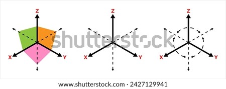 Axis Icon, Three Dimensional Space, 3-Space, Cartesian Coordinate System Vector Art Illustration