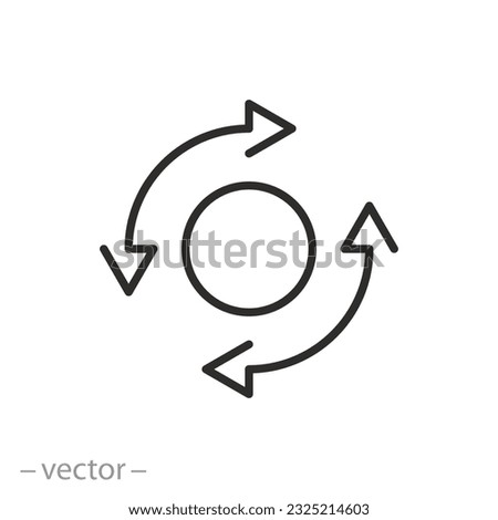 axis of rotation icon, arrows spin forward or back, thin line symbol - editable stroke vector illustration