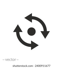 axis of rotation icon, down or up twist, arrows spin forward or back, flat symbol - vector illustration