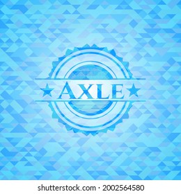 Axelhimmelblaues Emblem mit Dreieck-Mosaikhintergrund. 