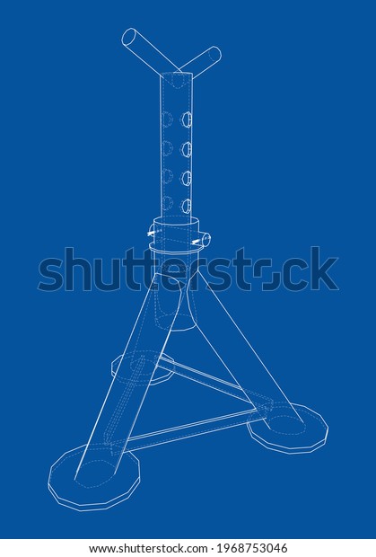 Axle stand isolated. Vector rendering of 3d.\
Wire-frame style