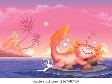 Axoloti on the sea. funny and beautiful design about axoloti 