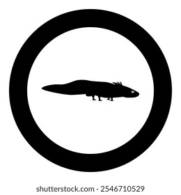 Axolotl ambystoma mexicanum view side icon in circle round black color vector illustration image solid outline style