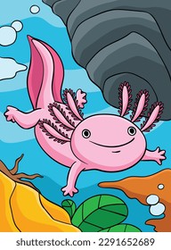 Axolotl Animal Colored Cartoon Illustration