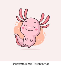 Dibujo de bebé Axolotl lindo personaje kawaii ilustración vectorial