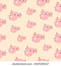 Axolotl baby pink seamless pattern