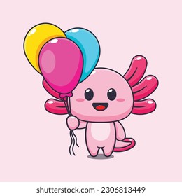 axolotl mit Ballon Cartoon Vektorgrafik.
Vektorgrafik-Illustration geeignet für Poster, Broschüre, Web, Maskottchen, Aufkleber, Logo und Ikone.