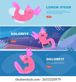 Axolotl banners. print templates ads banners with pictures of funny axolotl