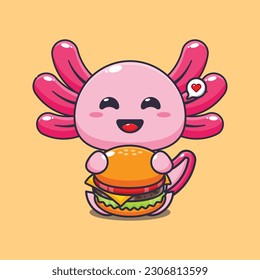 axolotl with burger cartoon vector illustration.
Vector cartoon Illustration suitable for poster, brochure, web, mascot, sticker, logo and icon.