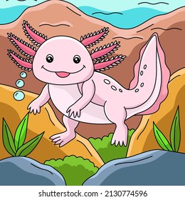 Axolotl Cartoon Colored Animal Illustration