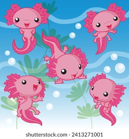 Axolotl Cartoon, Cute Animal Vector, Cute Animal